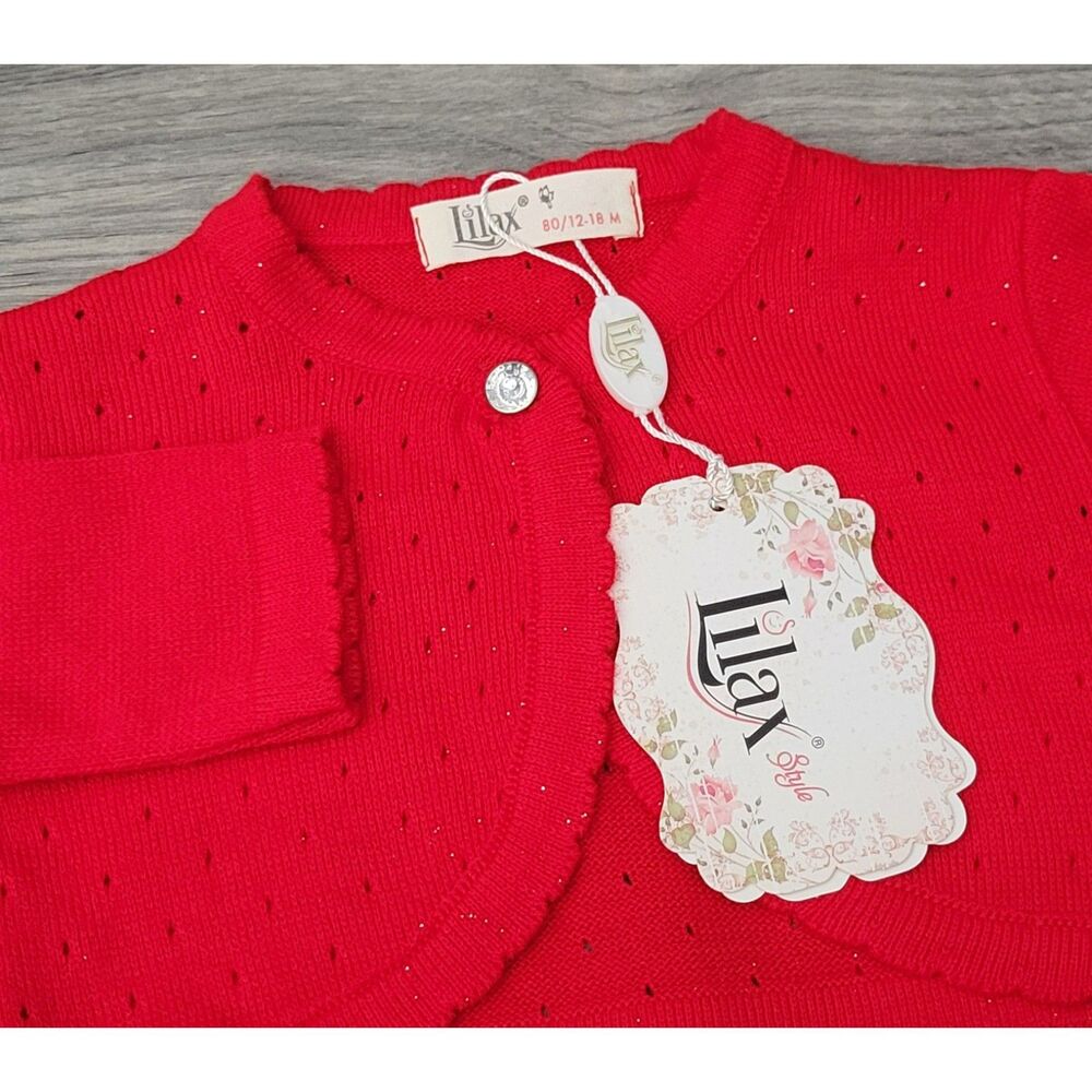 Lilax Baby Girls 12-18M Knit One Button Closure Red LS‎ Bolero Shrug Sweater NWT